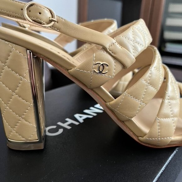 CHANEL Beige Calfskin Sandals (NWT) - Picture 5 of 13